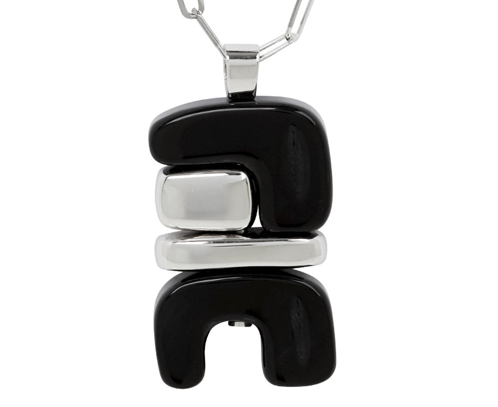 Onyx and Silver Totem Pendant Necklace