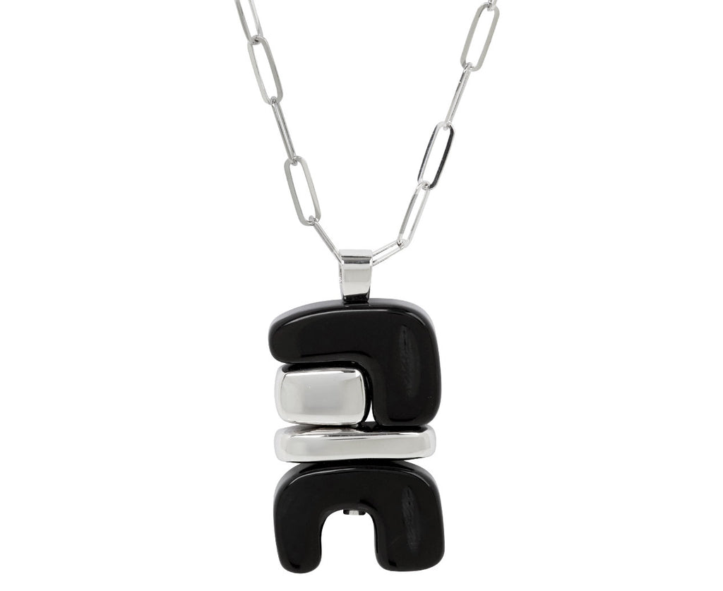 Onyx and Silver Totem Pendant Necklace