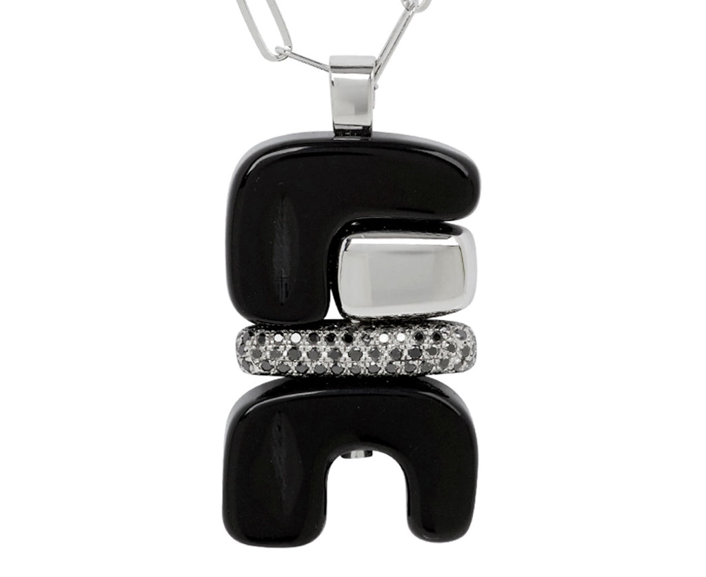 Onyx and Black Diamond Silver Totem Pendant Necklace