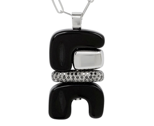 Onyx and Black Diamond Silver Totem Pendant Necklace