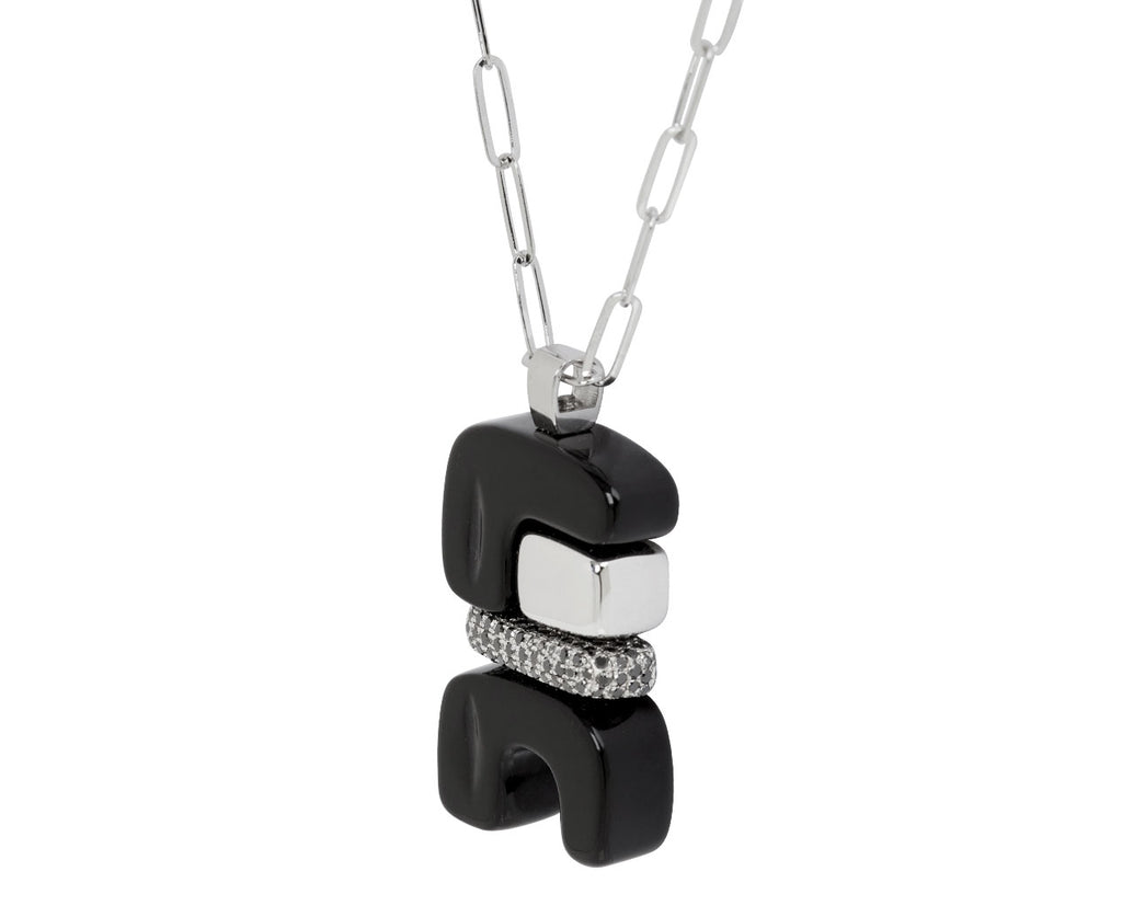 Onyx and Black Diamond Silver Totem Pendant Necklace