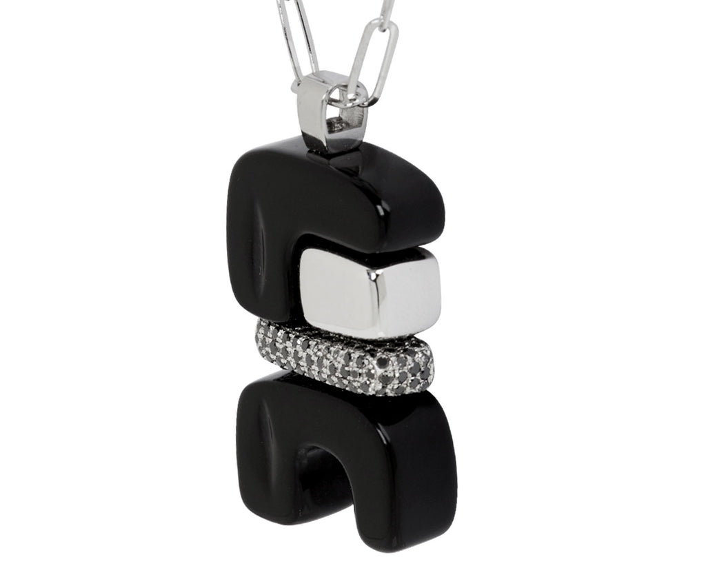 Onyx and Black Diamond Silver Totem Pendant Necklace