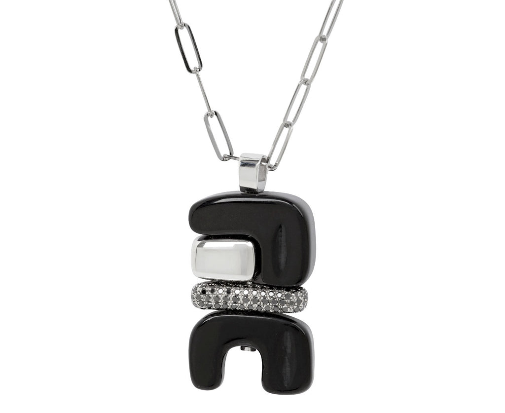 Onyx and Black Diamond Silver Totem Pendant Necklace