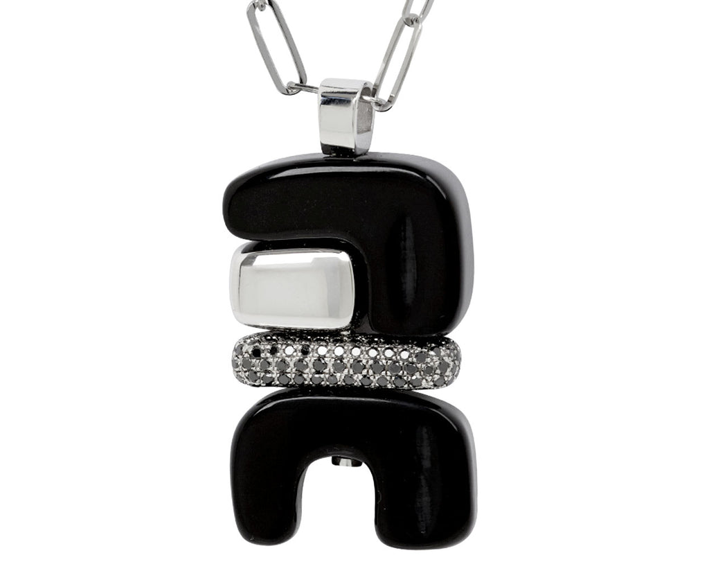 Onyx and Black Diamond Silver Totem Pendant Necklace