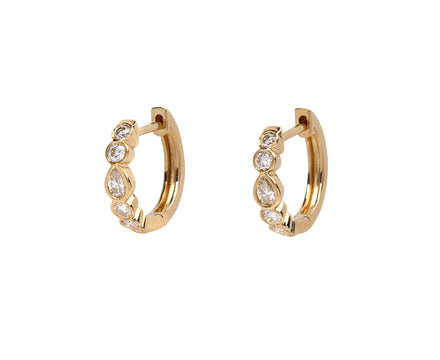 Mixed Cut Bezel Diamond Beverly Huggie Hoop Earrings