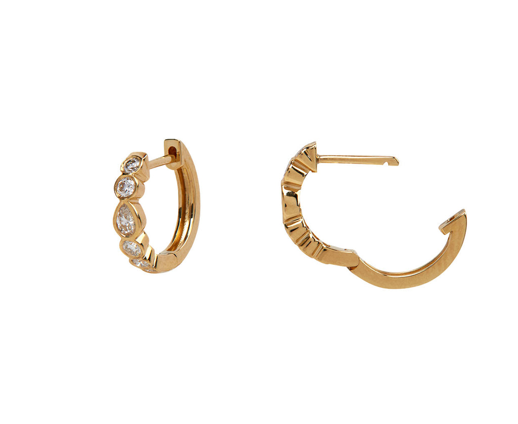 Mixed Cut Bezel Diamond Beverly Huggie Hoop Earrings