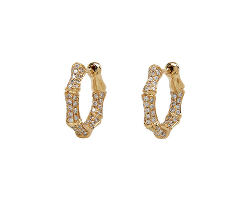 Diamond Bamboo Huggie Hoop Earrings