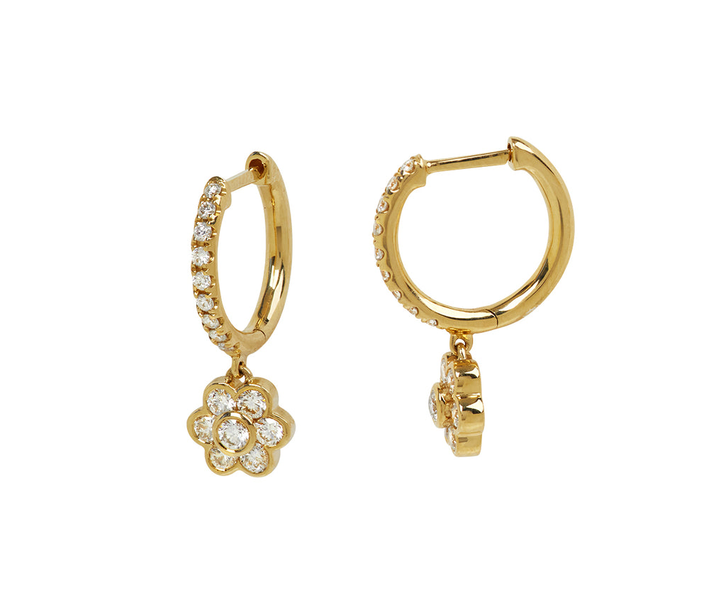 Small Diamond Flora Drop Huggie Hoop Earrings