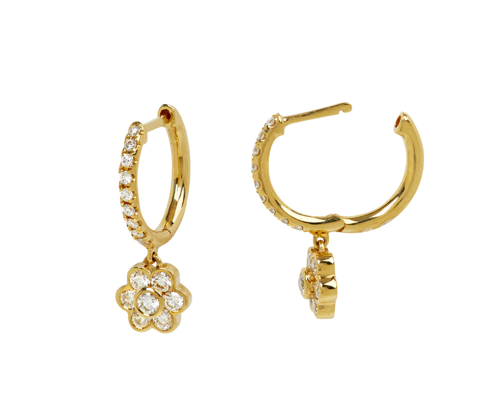Small Diamond Flora Drop Huggie Hoop Earrings