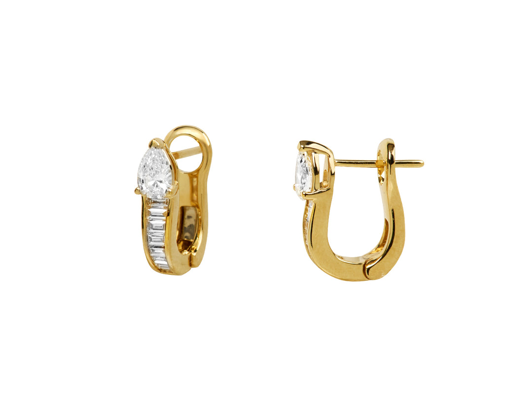 Pear Diamond and Baguette Saturn Huggie Hoop Earrings