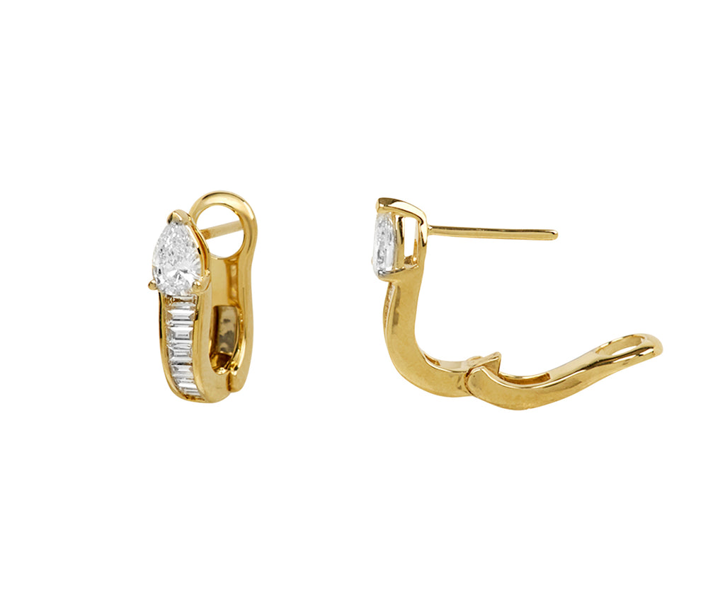 Pear Diamond and Baguette Saturn Huggie Hoop Earrings
