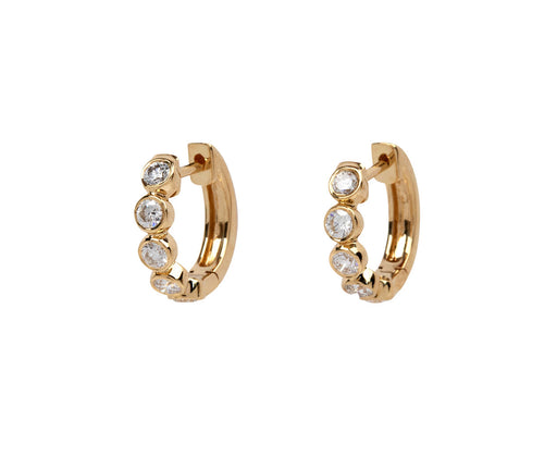 Bezel Set Round Diamond Huggie Hoop Earrings