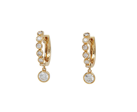 Round Diamond Bezel Drop Huggie Hoop Earrings