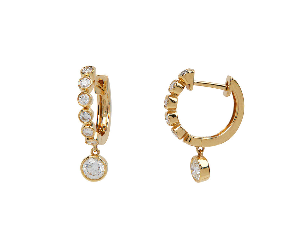 Round Diamond Bezel Drop Huggie Hoop Earrings