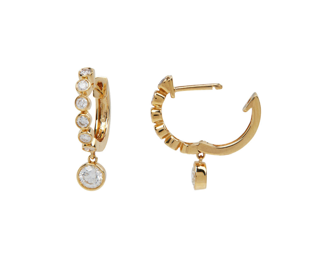 Round Diamond Bezel Drop Huggie Hoop Earrings