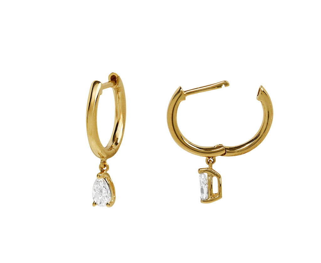 Pear Diamond Drop Huggie Hoop Earrings