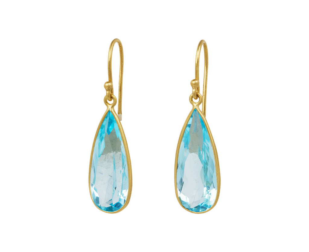 Large Blue Topaz Champa Leaf Earrings