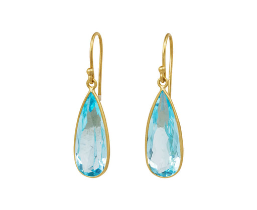 Large Blue Topaz Champa Leaf Earrings