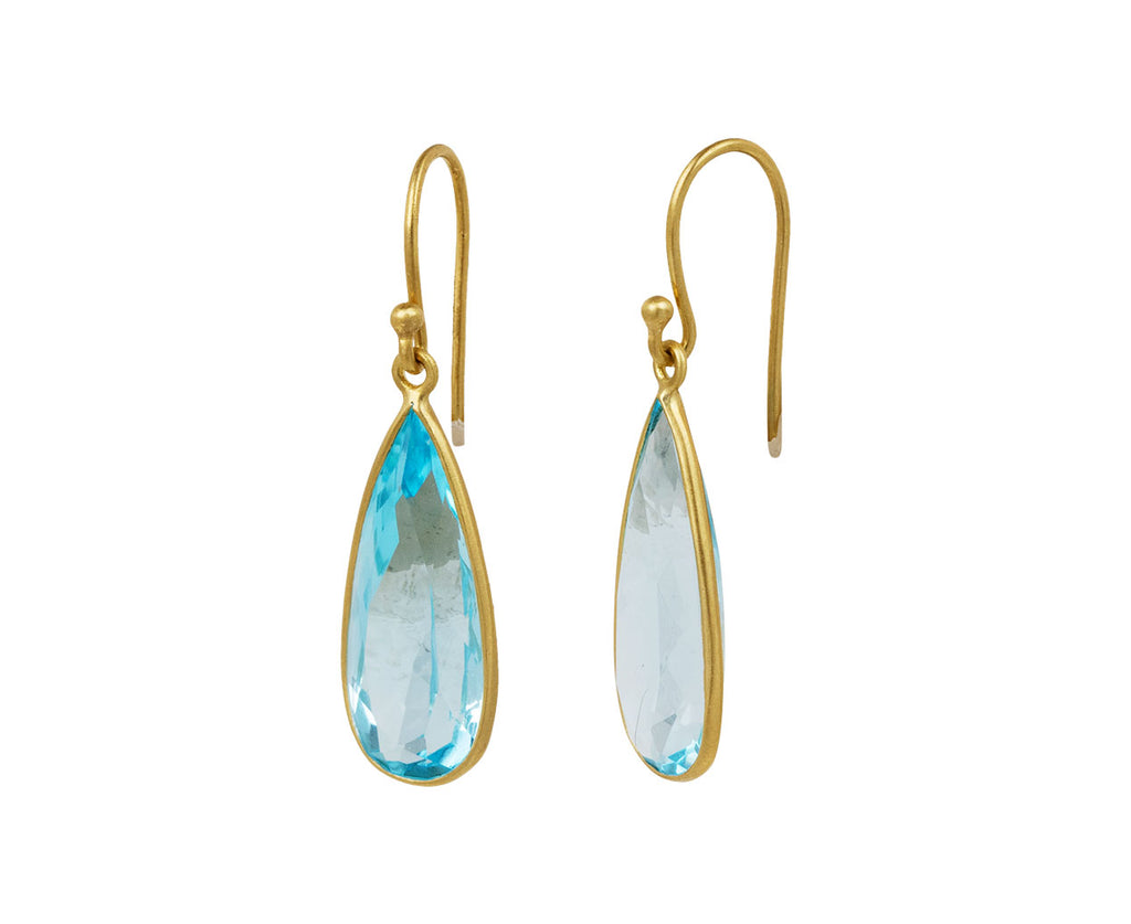 Large Blue Topaz Champa Leaf Earrings