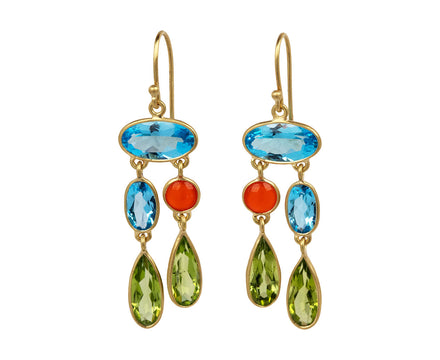 Kothari Elements Blue Topaz, Peridot and Carnelian Dancing Chandelier Earrings