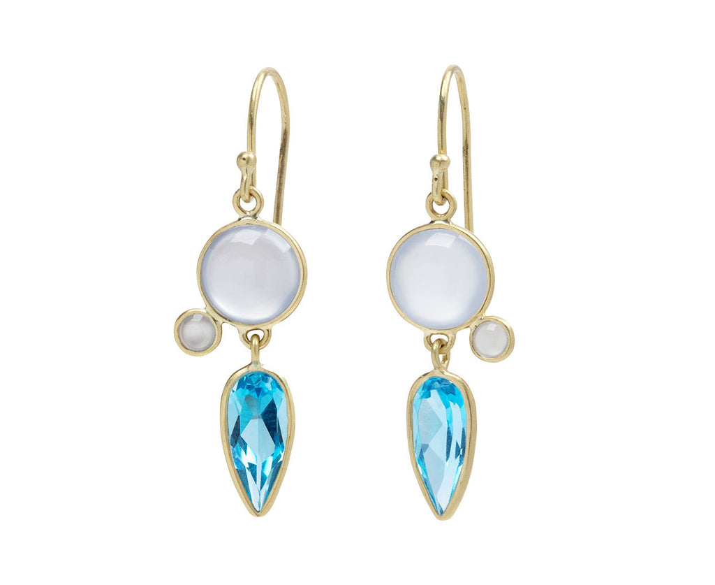 Kothari Elements Chalcedony and Blue Topaz Moon Earrings