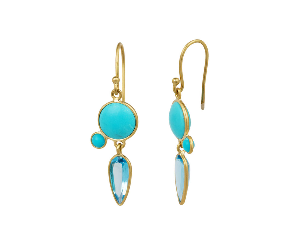 Turquoise and Blue Topaz Champa Leaf Binode Earrings