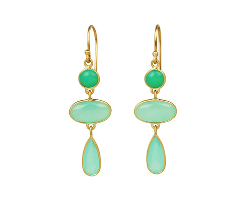 Chrysoprase Ellipse Three Drop Earrings