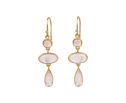 Kothari Elements Rose Quartz Ellipse Three Drop Earrings