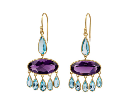 Kothari Elements Blue Topaz and Amethyst Champa Wide Chandelier Earrings