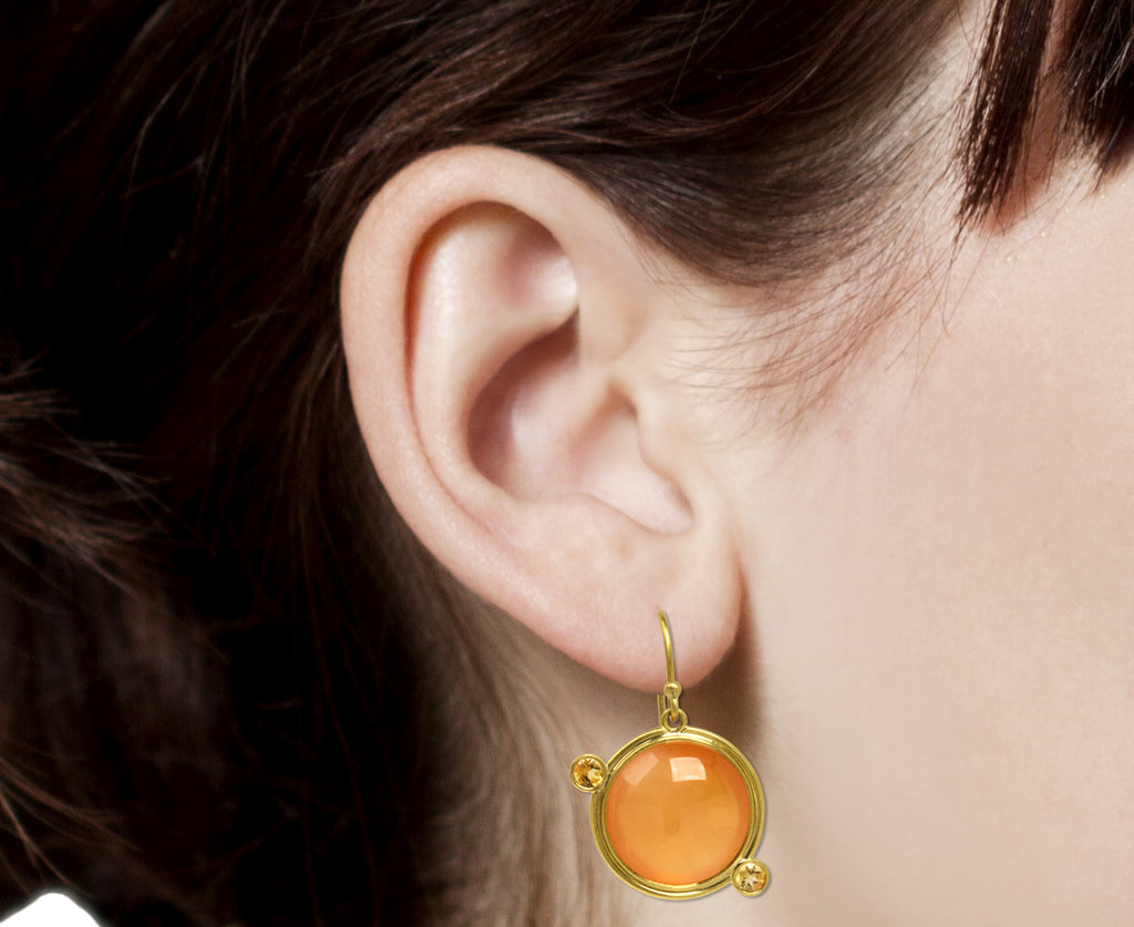Kothari Elements Peach Moonstone and Citrine Moon Orbit Earrings - Profile Closeup