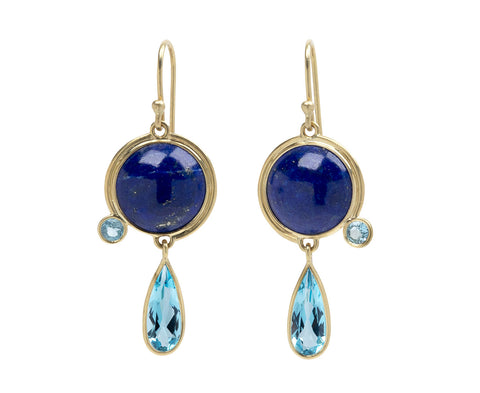 Kothari Elements Lapis and Blue Topaz Moon Orbit Earrings