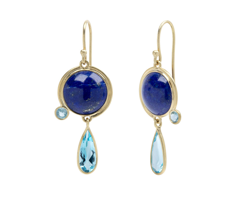 Kothari Elements Lapis and Blue Topaz Moon Orbit Earrings - Side View
