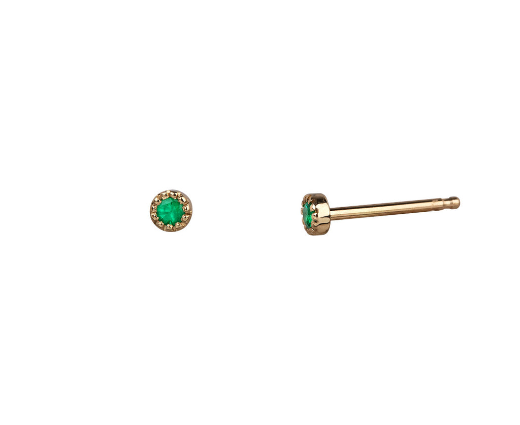 Jennie Kwon Tiny Emerald Moon Drop Stud Earring - Closeup Side View