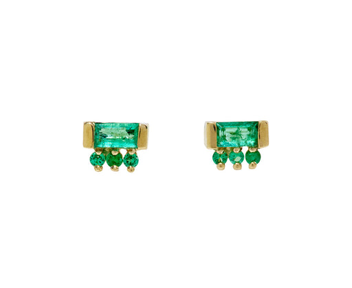 Emerald Three Dot Baguette Stud Earrings