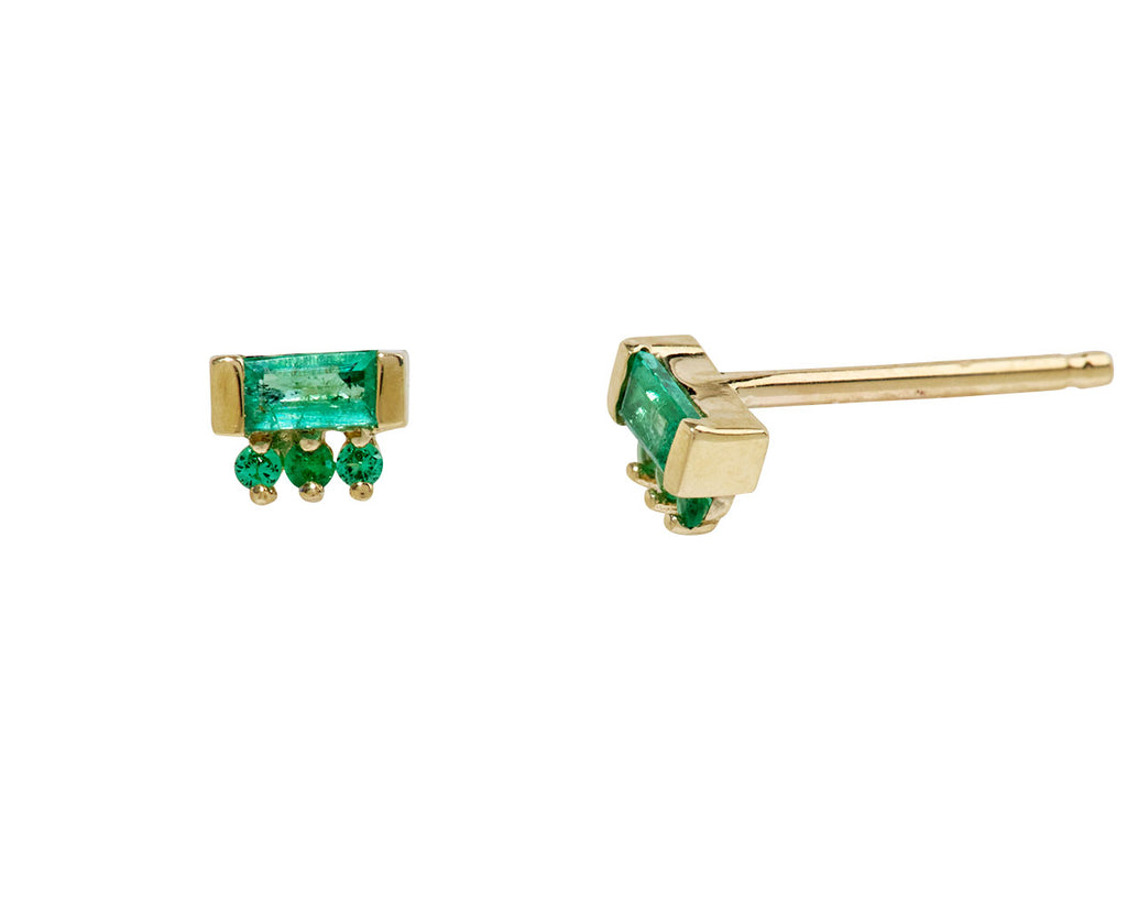 Emerald Three Dot Baguette Stud Earrings