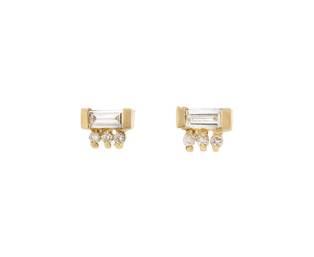 Diamond Three Dot Baguette Stud Earrings