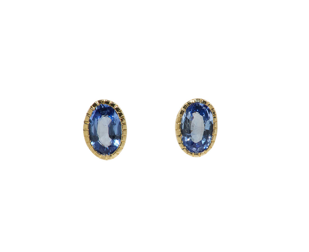 Blue Sapphire Oval Wisp Stud Earrings