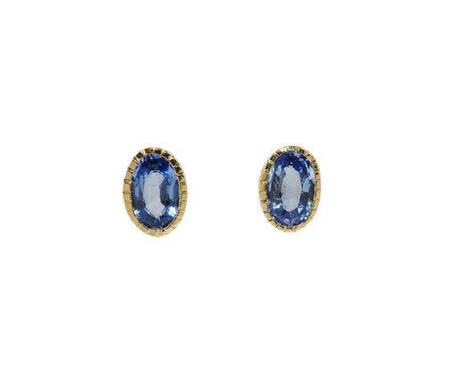 Blue Sapphire Oval Wisp Stud Earrings
