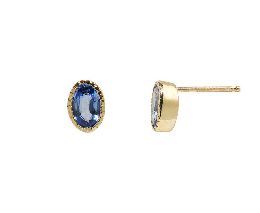 Blue Sapphire Oval Wisp Stud Earrings
