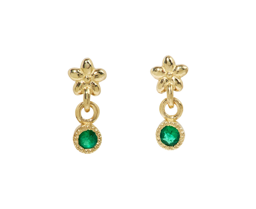 Gold Flower and Emerald Dangle Earrings