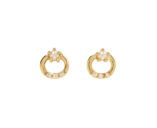 Pearl and Diamond Doorknocker Stud Earrings