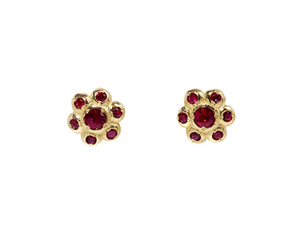 Ruby Flower Stud Earrings