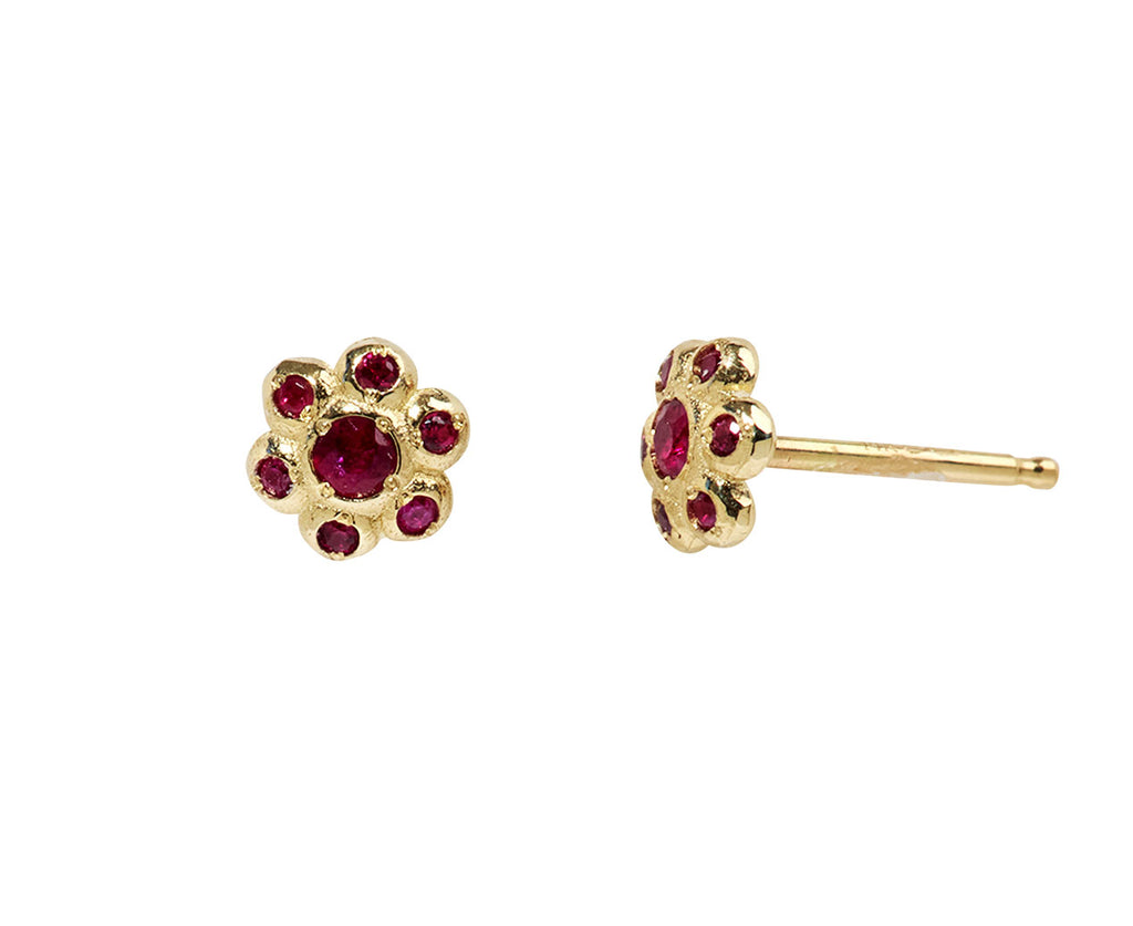 Ruby Flower Stud Earrings