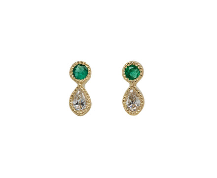 Jennie Kwon Emerald and Diamond Drop Stud Earrings