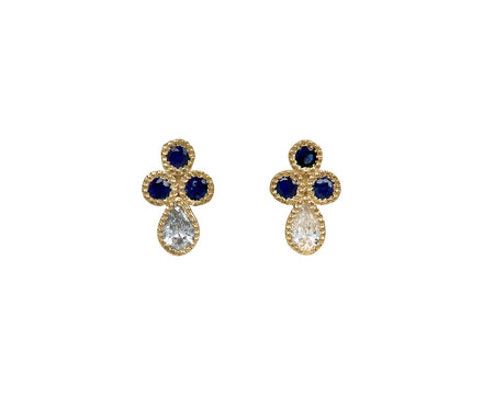 Jennie Kwon Blue Sapphire and Diamond Cadenza Stud Earrings