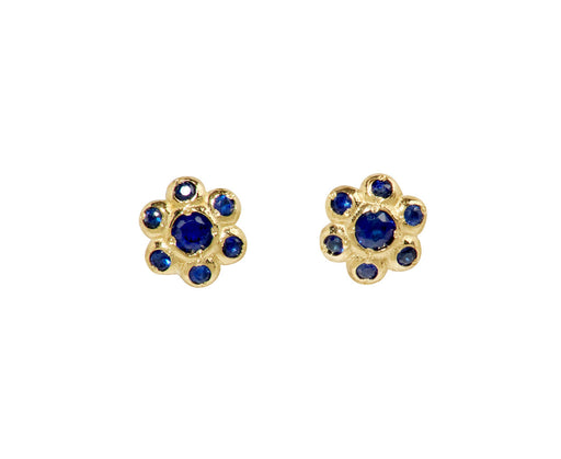 Blue Sapphire Flower Stud Earrings