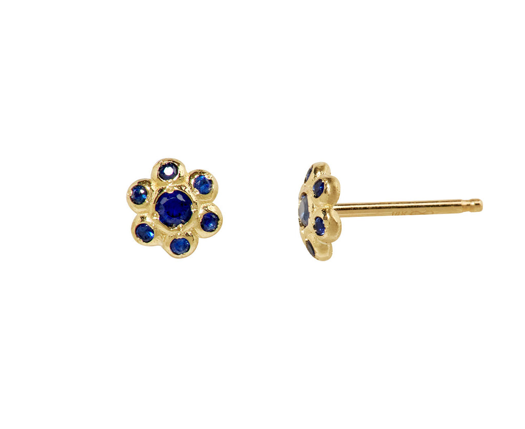 Blue Sapphire Flower Stud Earrings