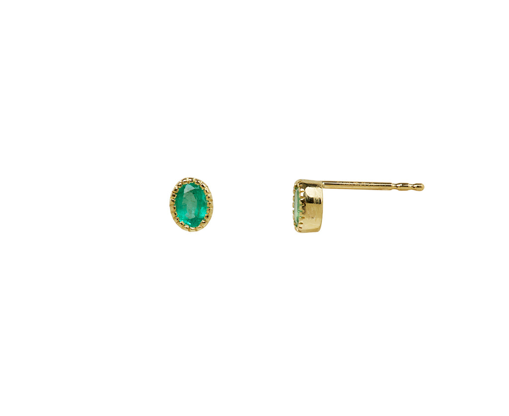 Jennie Kwon Emerald Oval Stud Earrings - Side View