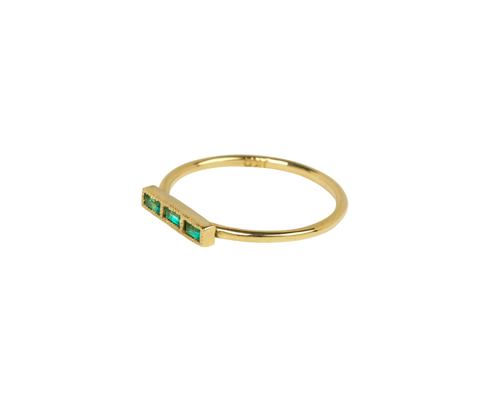 Jennie Kwon Baguette Emerald Beam Ring - Side View