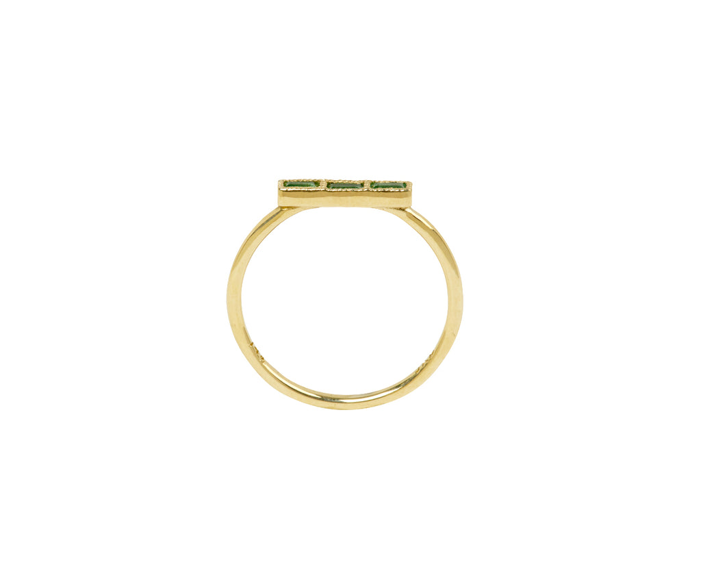Jennie Kwon Baguette Emerald Beam Ring - Top Down View